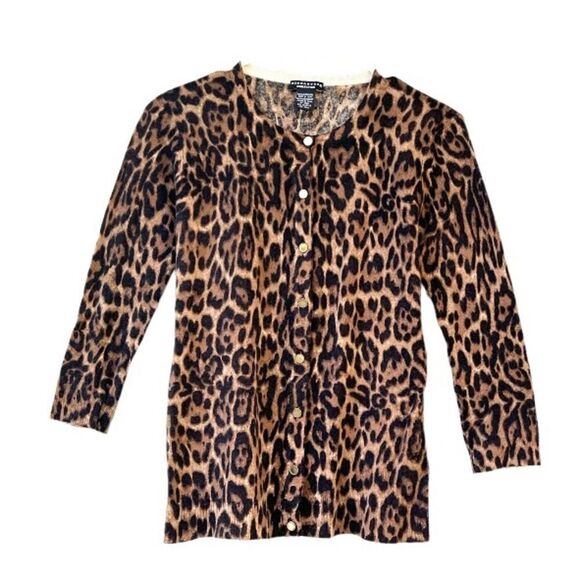 Don Caster 100% Cashmere Leopard Cardigan Sweater S - Picture 7 of 7